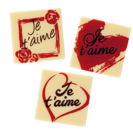 Plaquettes Carrées "Je t‘aime" en chocolat blanc x6